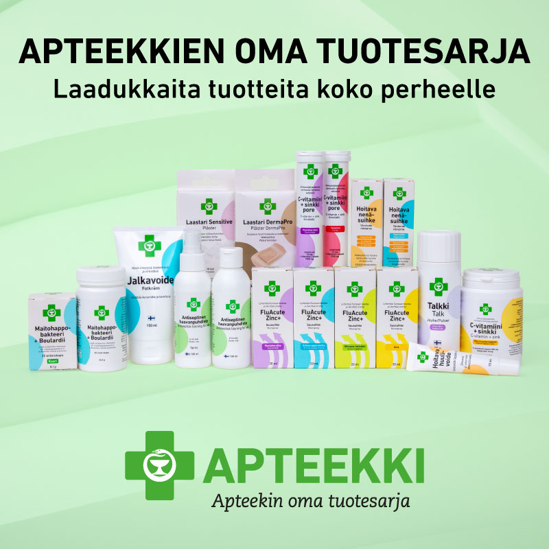 Apteekkien oma tuotesarja. Laadukkaita tuotteita koko perheelle.